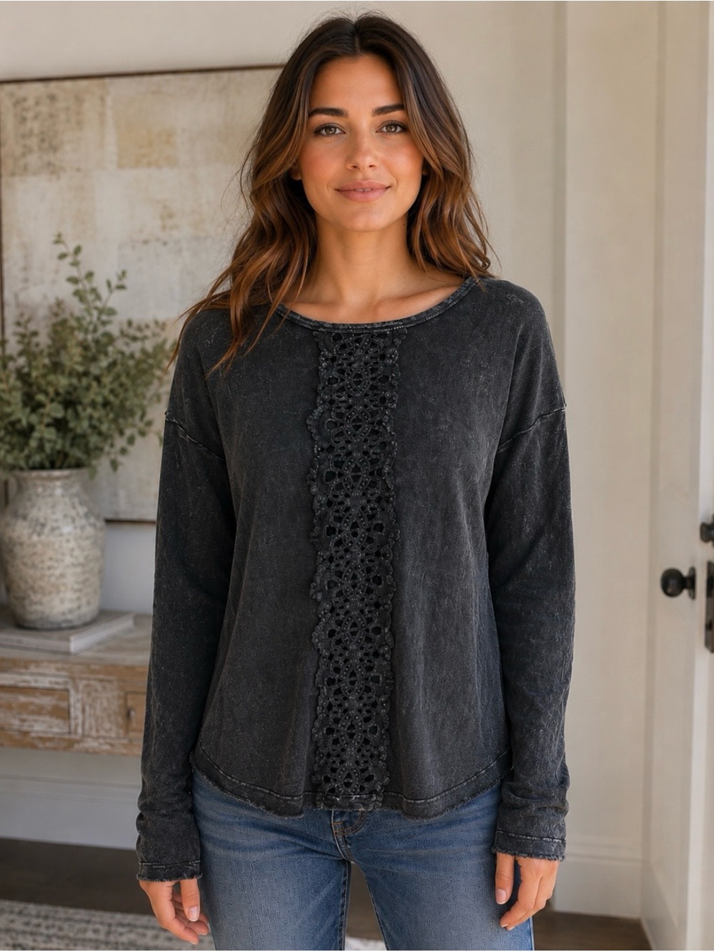 NWT Daytrip by Buckle Mineral Washed Crochet Shirt